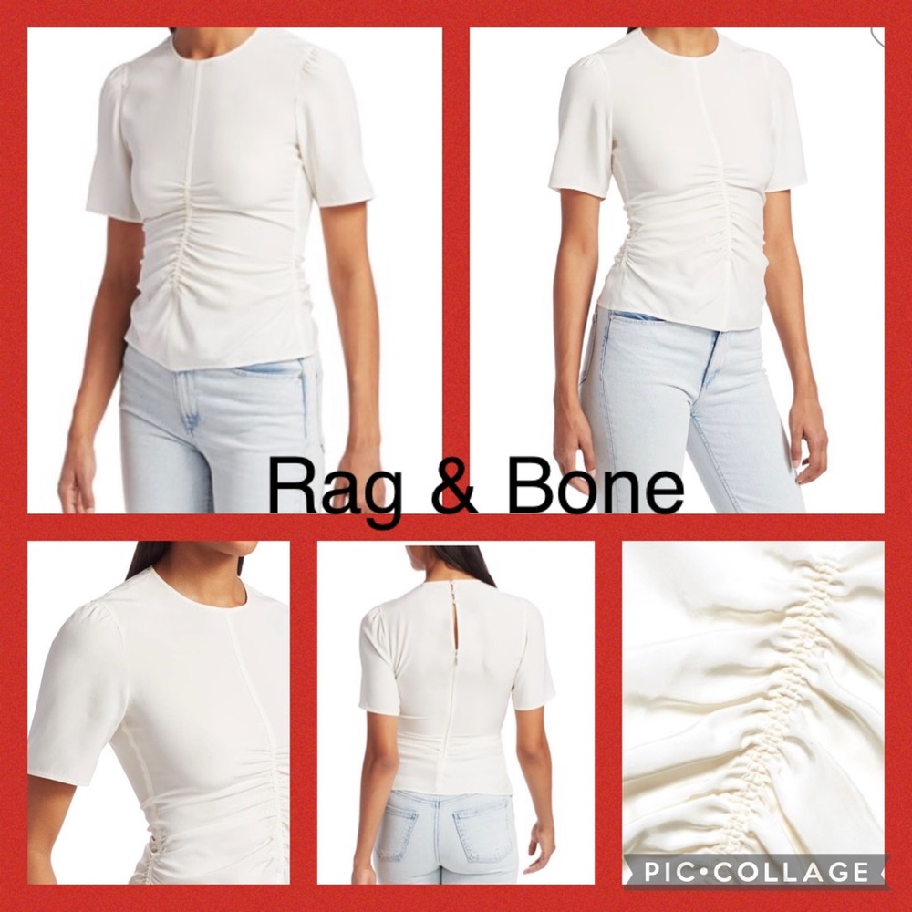 Rag & Bone Runched Ruffle Off White Blouse size 6 - Picture 2 of 16